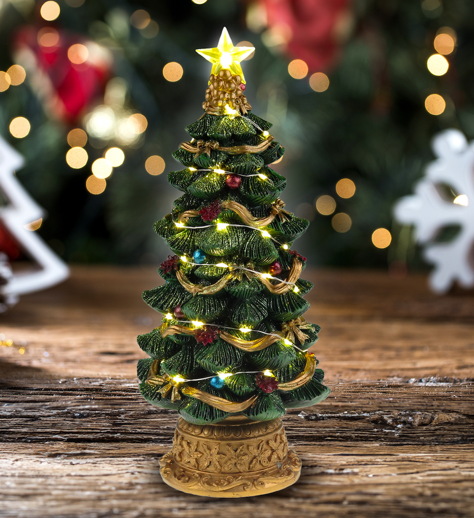 LED lit Christmas Tree - Christmas Village Scene - Santa's Light Shop