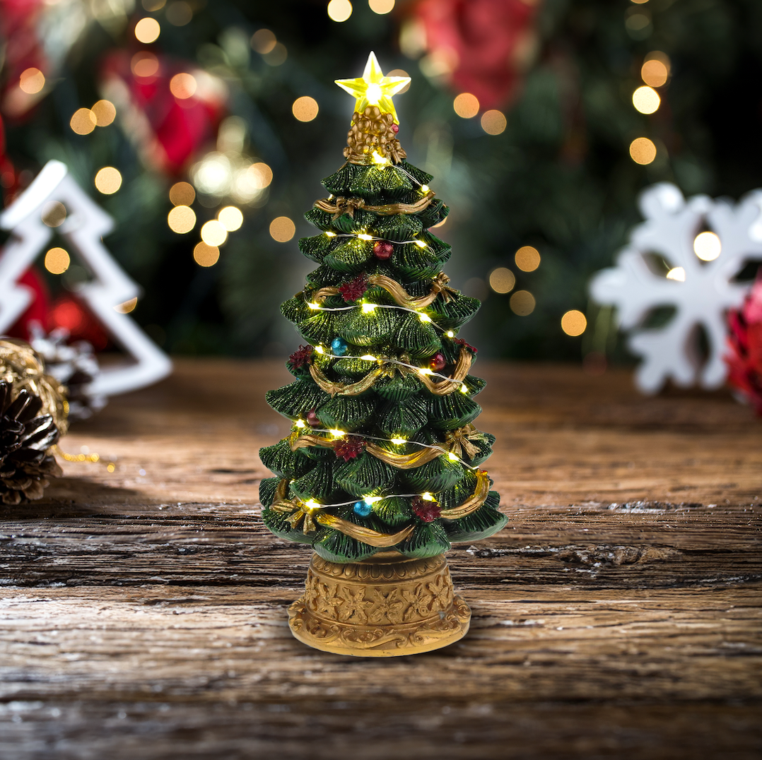 LED lit Christmas Tree - Christmas Village Scene - Santa's Light Shop