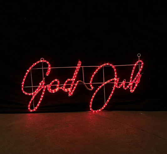 Enseigne LED "God Jul" - Rouge en 100x48 cm 5% Autoflash