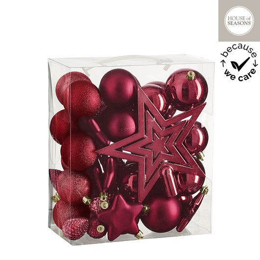 Dark red Christmas ornaments - set of 40 pcs