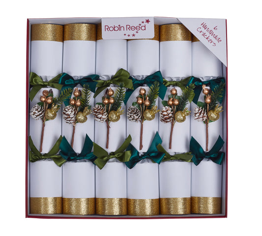 Crackers de Noël - blanc avec de l'or - 6 pc x 30cm
